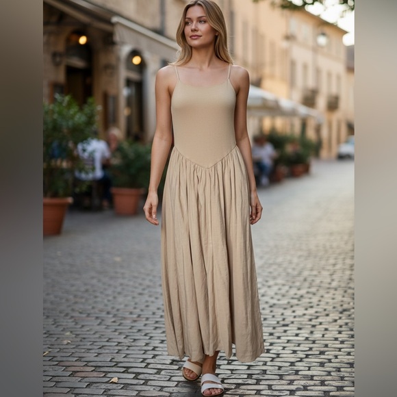 Commense Open Back Midi Tank Dress Apricot Beige - Picture 12 of 13